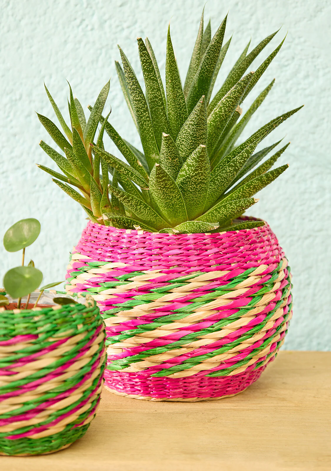 Pink Stripe Seagrass Planter Set - Image 3