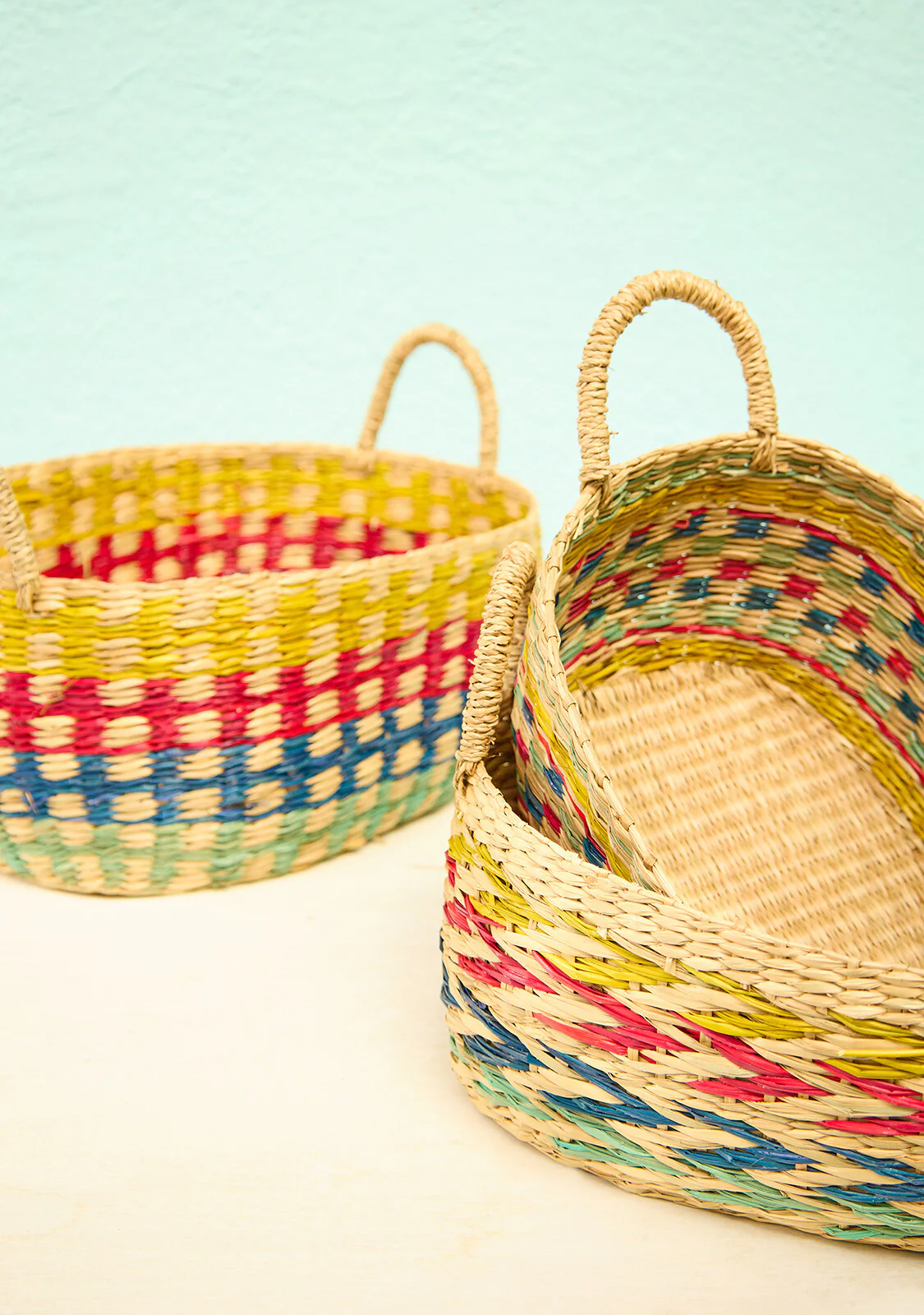 Rainbow Seagrass Basket Set with Handles - Image 3